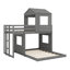 Lit mezzanine en bois avec échelle, garde-corps, fenêtres et lit superposé-936078298