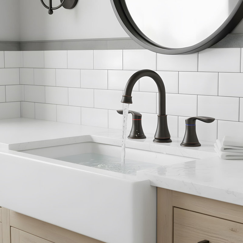 Robinet de lavabo de salle de bain avec bec pivotant à 360 ° et 2 poignées, Bronze huilé, bronze