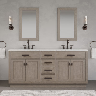 Ashanda 72'' Double Bathroom Vanity with Carrara Marble Top with Mirror