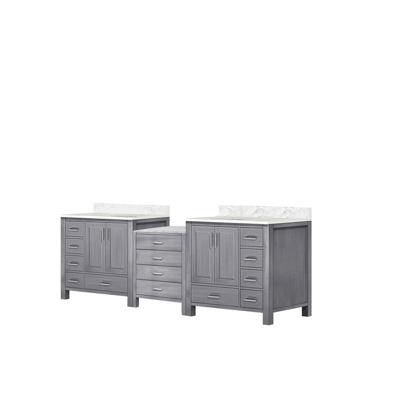 Distressed Grey Double Bath Vanity 92 In. W X 22 In. D, And Carrara Marble Top