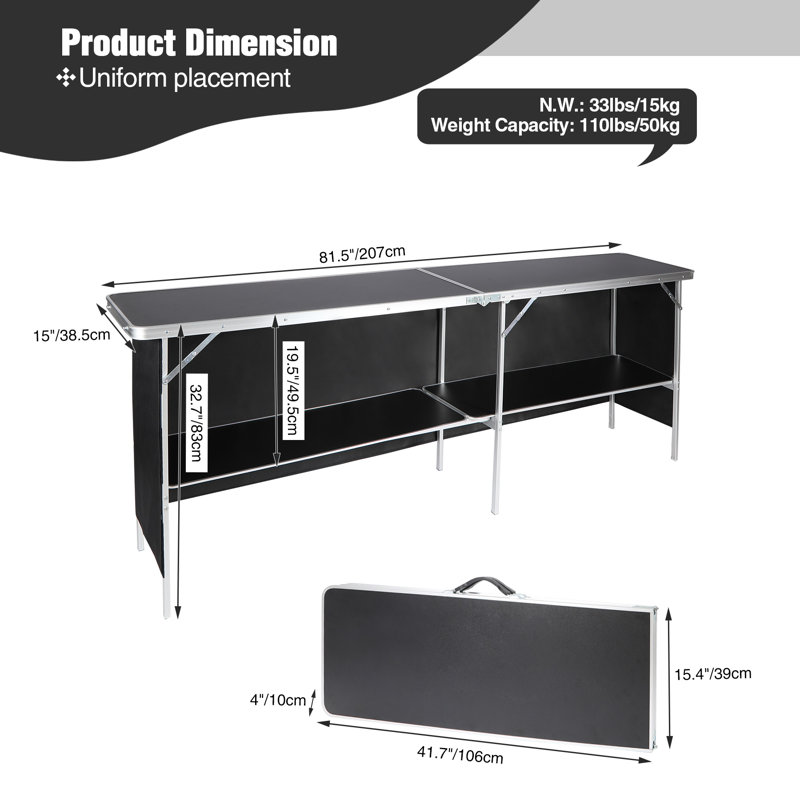 Table de bar d'extérieur Dejoode, 32.7" H x 81.5" W x 15" D