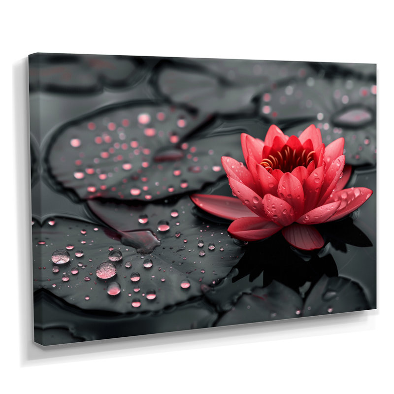 Romantique étang de lotus rouge noir - art mural Lotus, Toile tendue, H 12 po x l 20 po