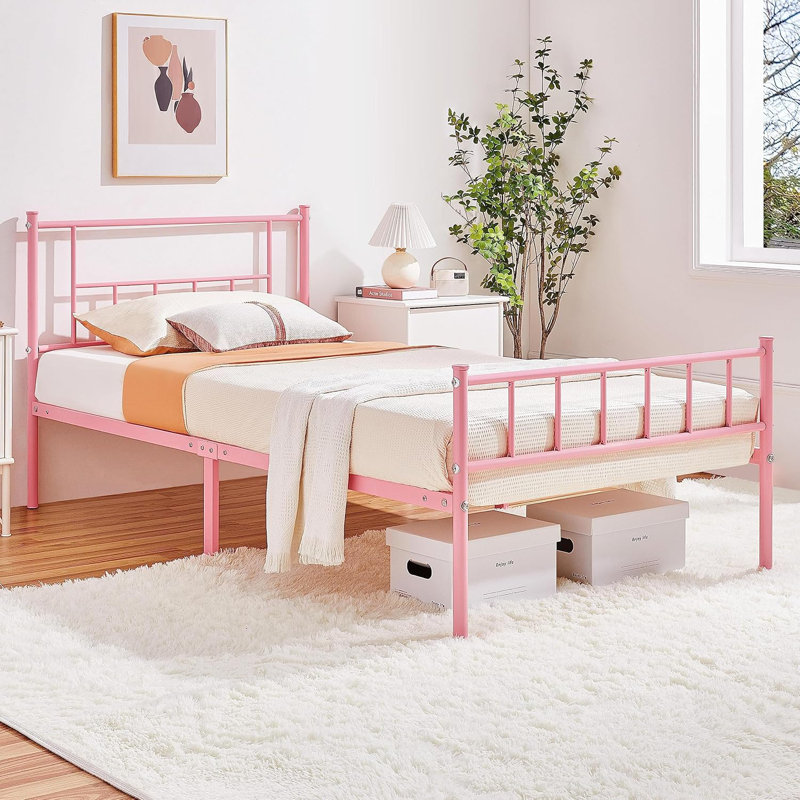 Delaenie Metal Platform Bed, Twin, Pink