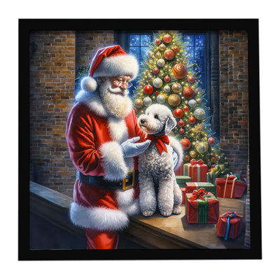 Bedlington Terrier and Santa Claus, reproduction d'art encadrée