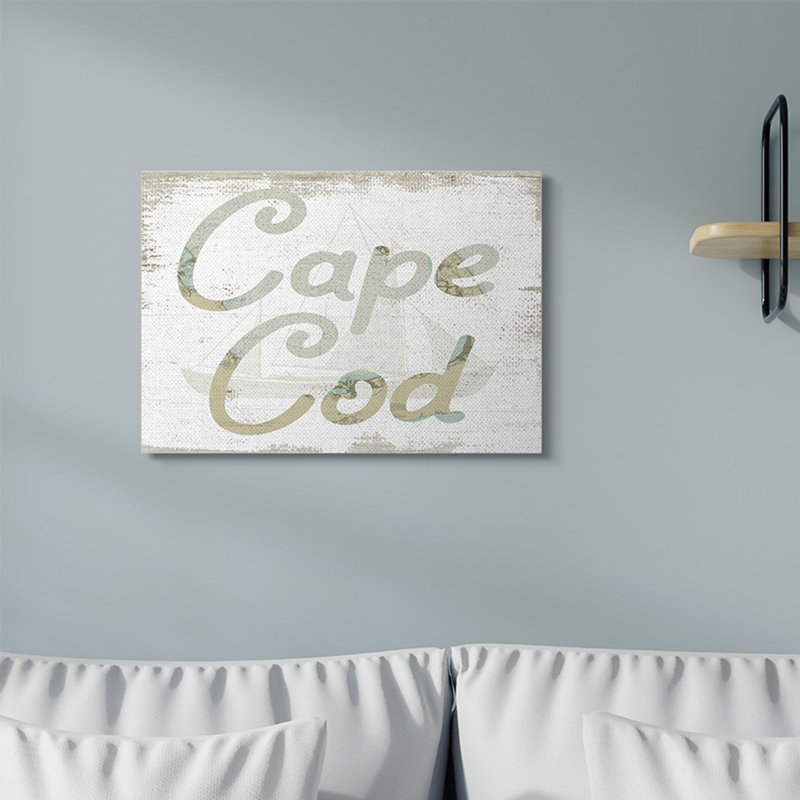 «Cape Cod Coast Beach Map Textured Paint Word Design», impression, Toile tendue, H 16 po x l 20 po