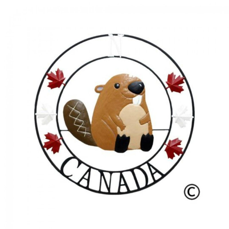 Décoration murale ronde avec castor, feuilles d'érable et Canada