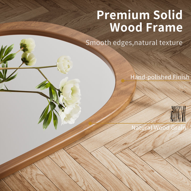 Asymmetrical Bathroom Mirrors, 60" x 22" Solid Wood Oval Wall-Mounted Mirror, Boho Accent Decorative Full Length Wall Mirror for Living Room, Bedroom, Entryway or Vanity