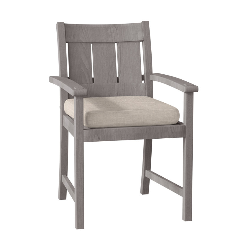 Croquet Teak Patio Dining Armchair with Cushions, Dove Sunbrella® Linen, Welt, Oyster Teak