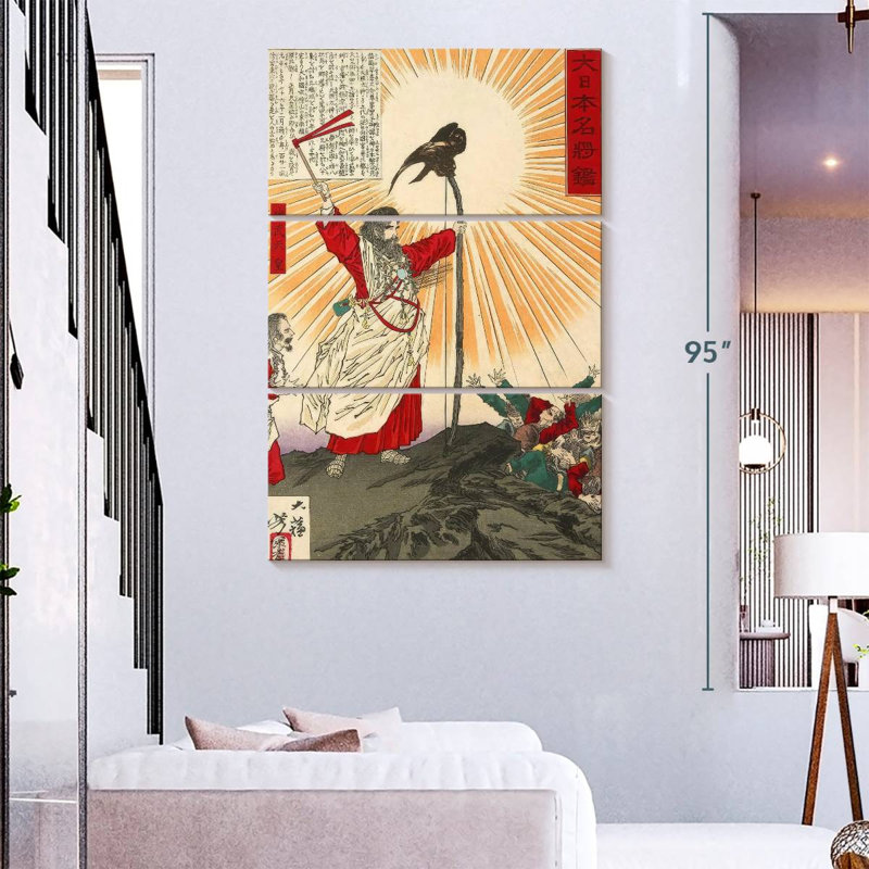 Leisha, empereur Jimmu avec son arc et son cerf-volant, H 74 po x l 48 po