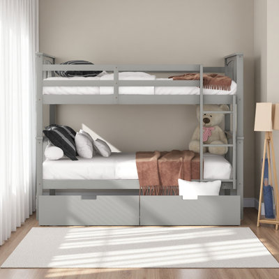 Lit superposé double au-dessus de double avec tiroirs et échelle pour chambre à coucher