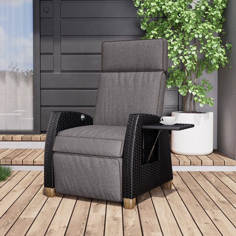 Recliner Patio Chair with Cushions Latitude Run Cushion Color: Gray, Frame Color: Dark Brown