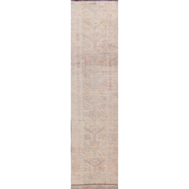 Tapis de couloir unique en laine noué à la main beige et rose nouvel âge 2 pi 4 po x 13 pi