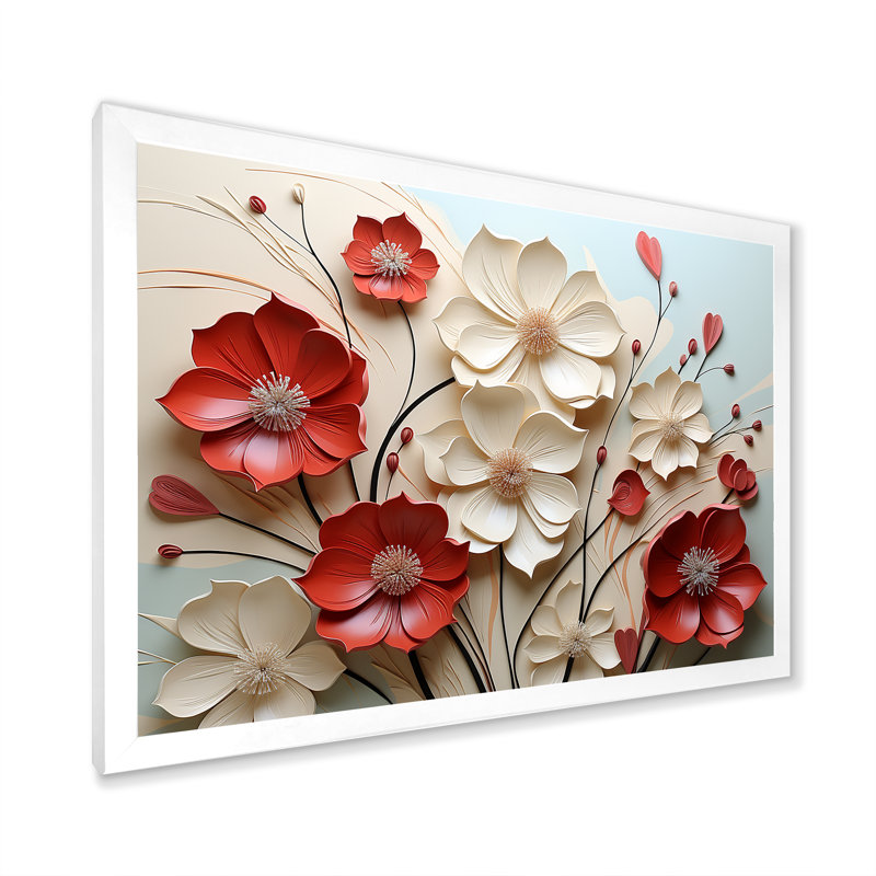 Red And White Crimson Flower S Embrace On Canvas Print, 34" H x 44" W, Single Picture Framed, White