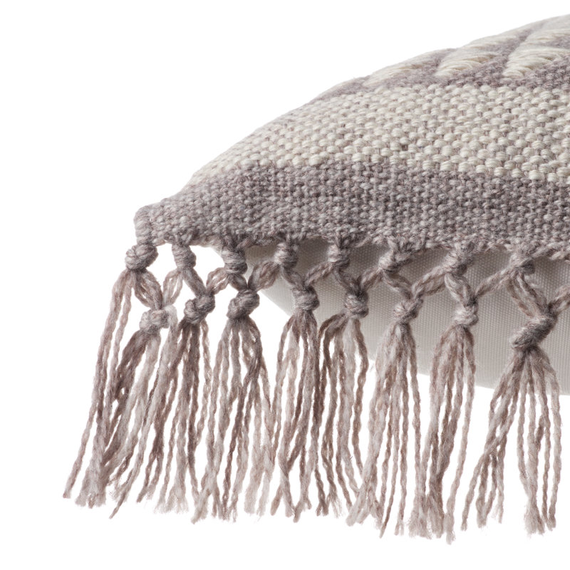 Taupe Geometric Woven Indoor/Outdoor Throw Pillow with Tassels