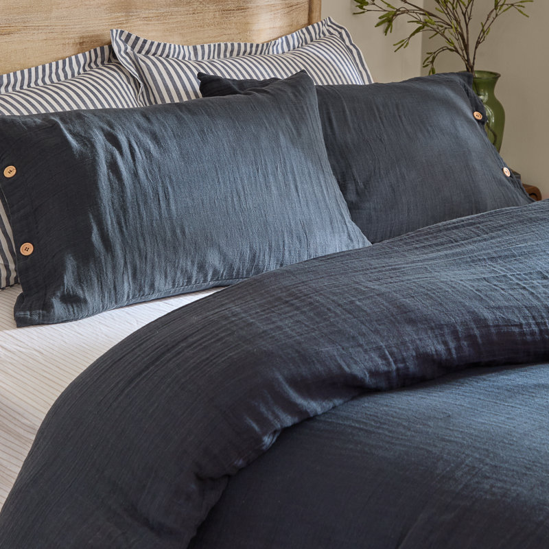 Lark Cotton Solid Colour Duvet Cover Set, Navy, Single Duvet Cover + 1 Standard Pillowcases