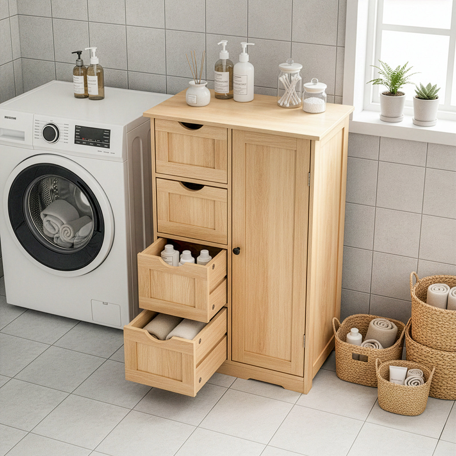 Latitude Run® Natural Wood Grain Bathroom Vanity - Compact Mdf Storage ...