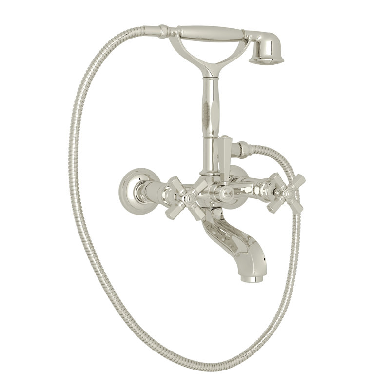 Palladian® Clawfoot Tub Faucet, Polished Nickel, Industrial Metal Cross Handle