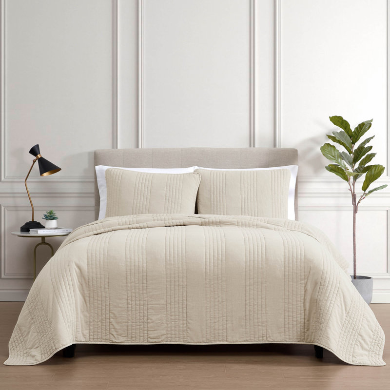 Ensemble de couvre-lit 3 pièces Sharon, Couvre-lit grand et 2 taies standard, Beige