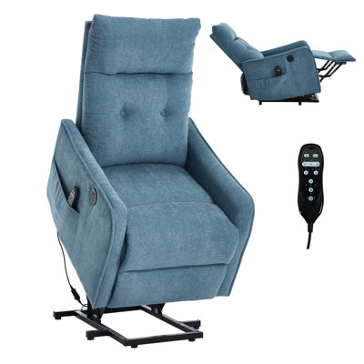 Chenille Single Motor Power Lift Recliner Chair with Massage and Heat for Elderly, Heavy Duty Motion Mechanism and One USB for Charging, Max Reclining Angle 155°