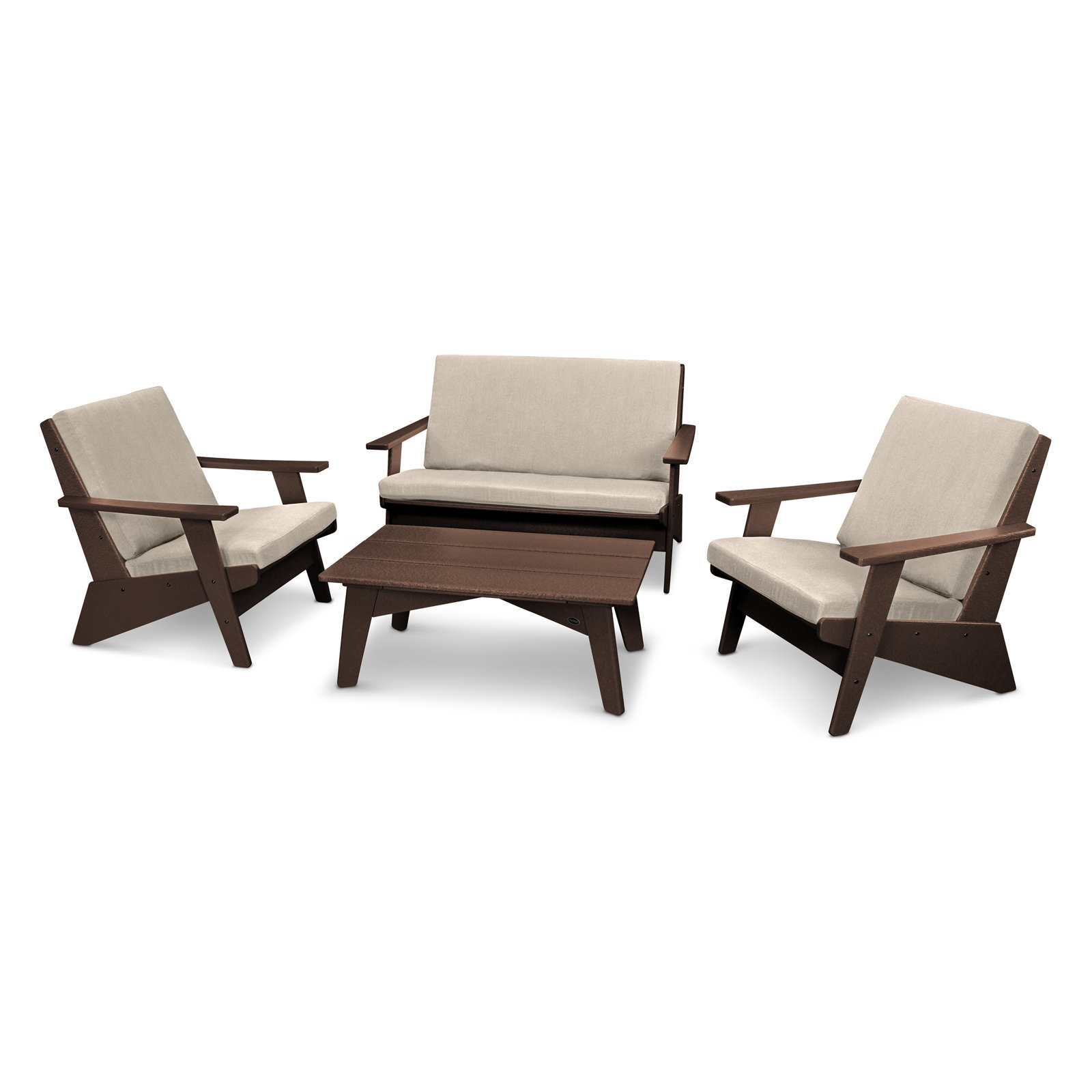 POLYWOOD® Riviera 4-Person Patio Seating Group, Mahogany, Cast Ash