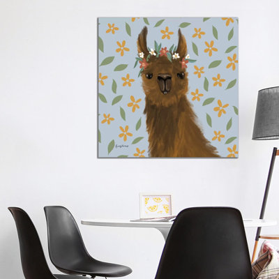 Delightful Alpacas II Floral Crop by Becky Thorns - 1 Piece Wrapped Canvas Painting