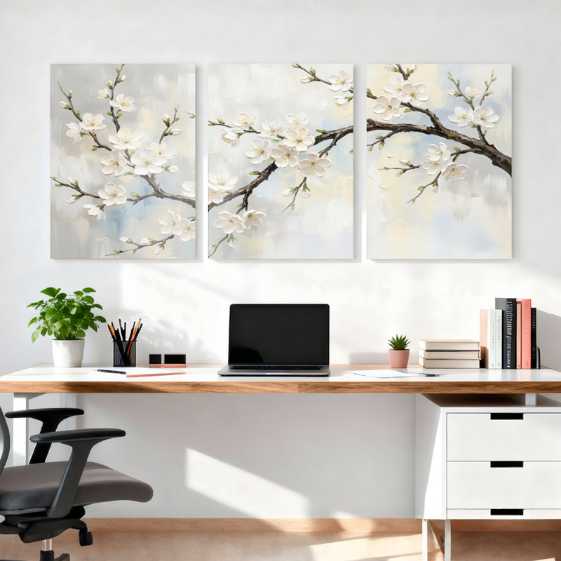 Ensemble de 3 tableaux sur toile représentant des branches de cerisier en fleurs, pour la décoration du salon, de la chambre et de la maison.