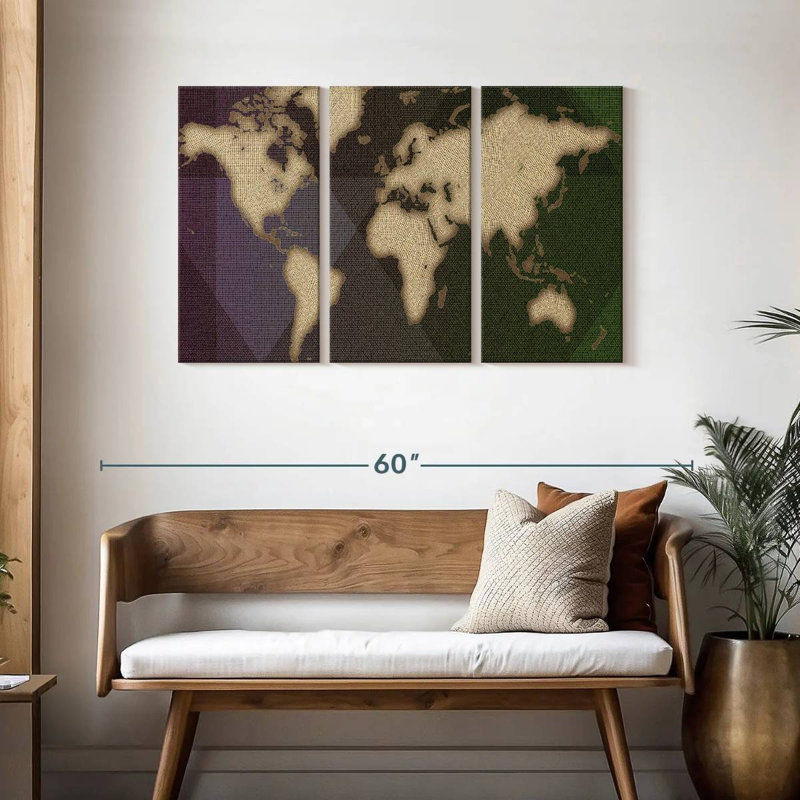 Carte du monde de la flanelle d'Aliaz, H 28 po x l 45 po