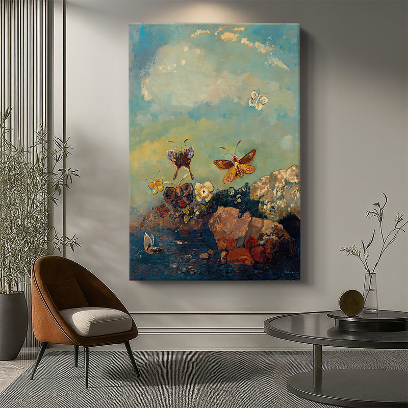 Papillons sur toile tendue par Odilon Redon, 40 po x 60 po