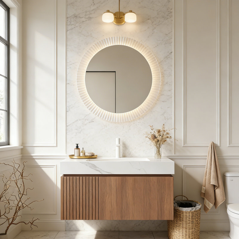 Meuble-lavabo flottant avec espace de rangement multifonctionnel et trou de robinet simple, Chêne brun, 36"