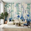 Papier peint mural de grue chinoiserie, oiseau en bambou bleu et blanc, style botanique-988012421-988012429