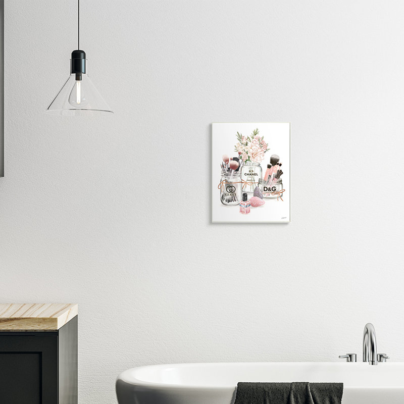 Art mural, "Fashion Cosmetic Brushes in Glam Jars" par Ziwei Li, H 15 po x l 10 po, Plaque murale