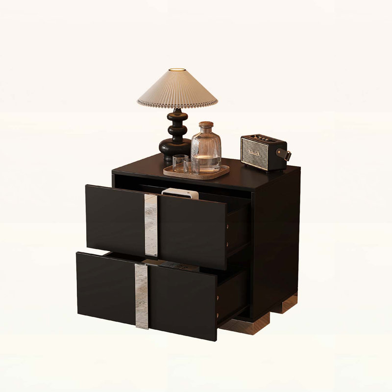 Table de chevet avec 2 tiroirs pour un rangement et un style améliorés, Noir