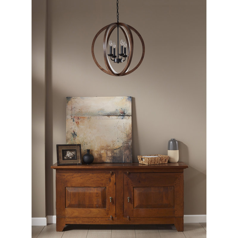 Lustre sphérique unique à 4 lumières avec détails en bois Silsden