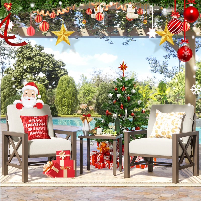 Adai 3 Pieces Outdoor Metal Conversation Sets with Rocking Chair and Metal Table