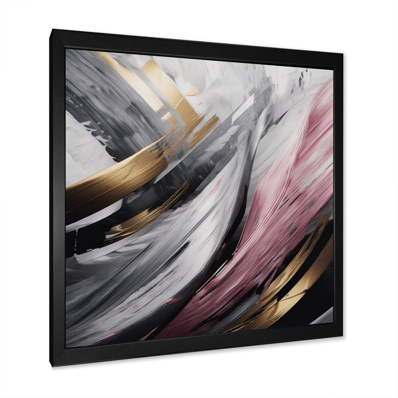 Marbre rose et doré mystérieux - décoration murale abstraite en marbre, Cadre photo noir, H 16 po x l 16 po x P 1 po