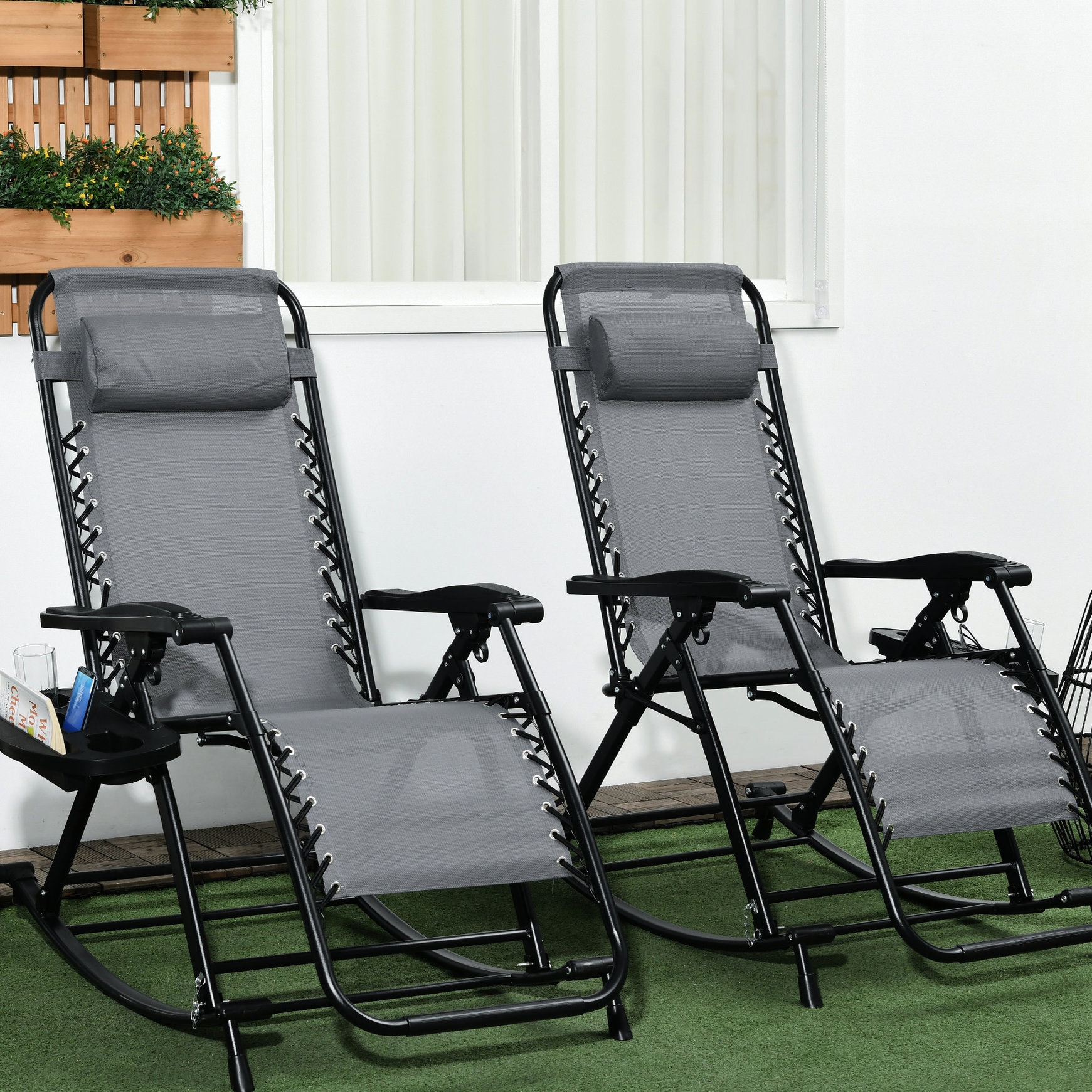 Latitude Run® 2 Outdoor Rockers, Foldable Zero Gravity Reclining Chair ...