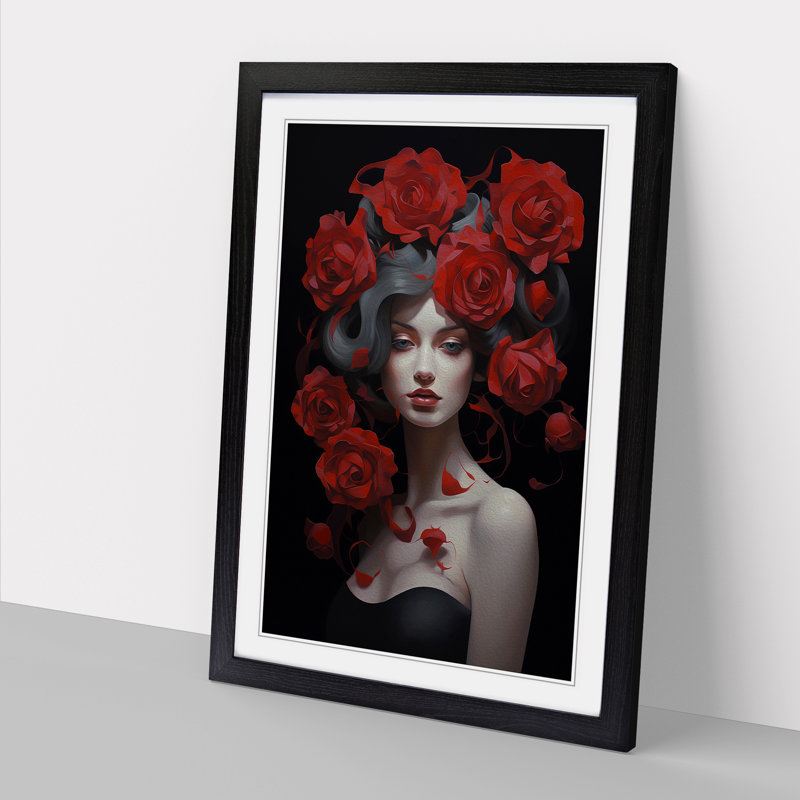 Rose Contemporary Art - Framed Print, 34cm H x 25cm W x 2cm D, Black Framed
