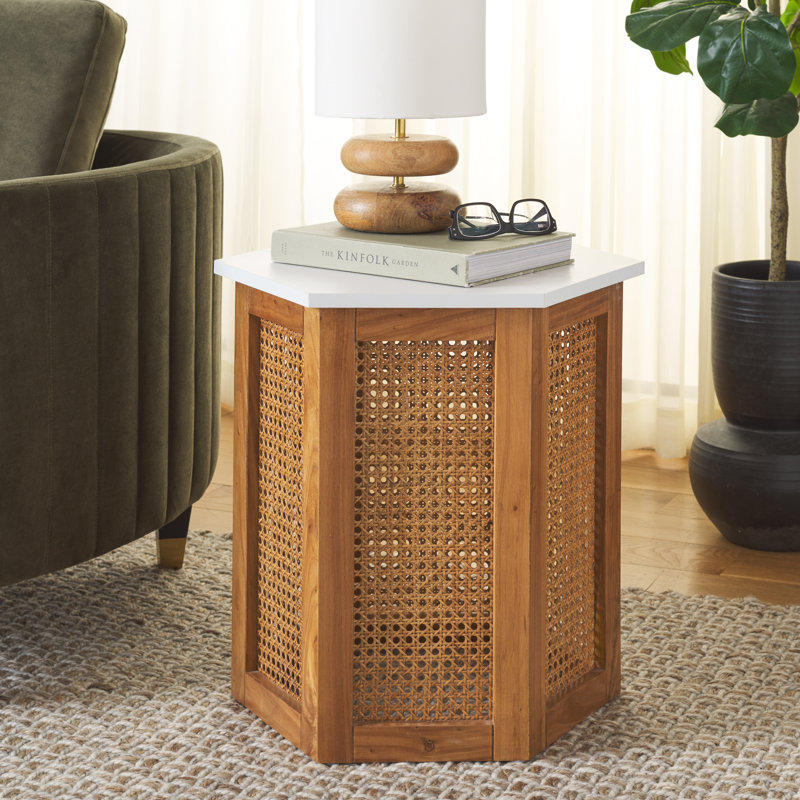 Pacetti End Table, White Faux Marble/Natural
