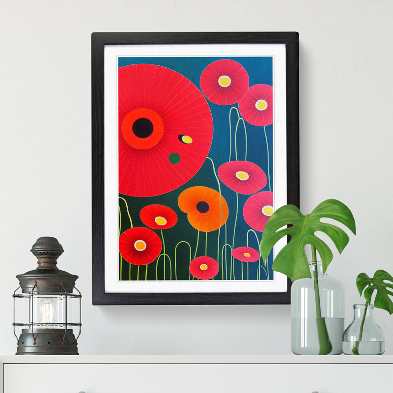 Poppy Flower Suprematism - Single Picture Frame Print, 34cm H x 25cm W x 2cm D, Oak