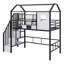 Lit mezzanine en métal avec toit et boîte de rangement-115701534