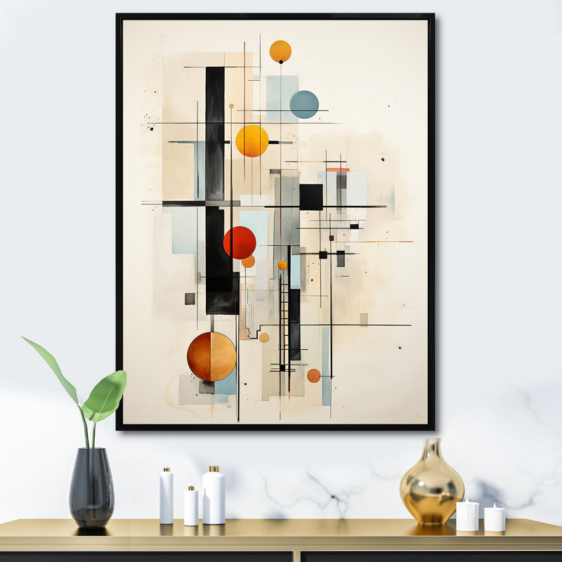 «Winvian Beige Blue Supreme», impression géométrique sur toile, H 32 po x l 24 po x P 1 po, Cadre flottant noir