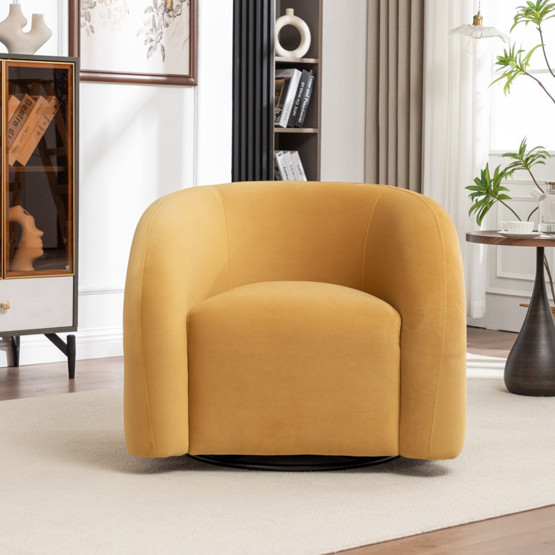 Fauteuil demi-tonneau rembourré et pivotant, Jaune