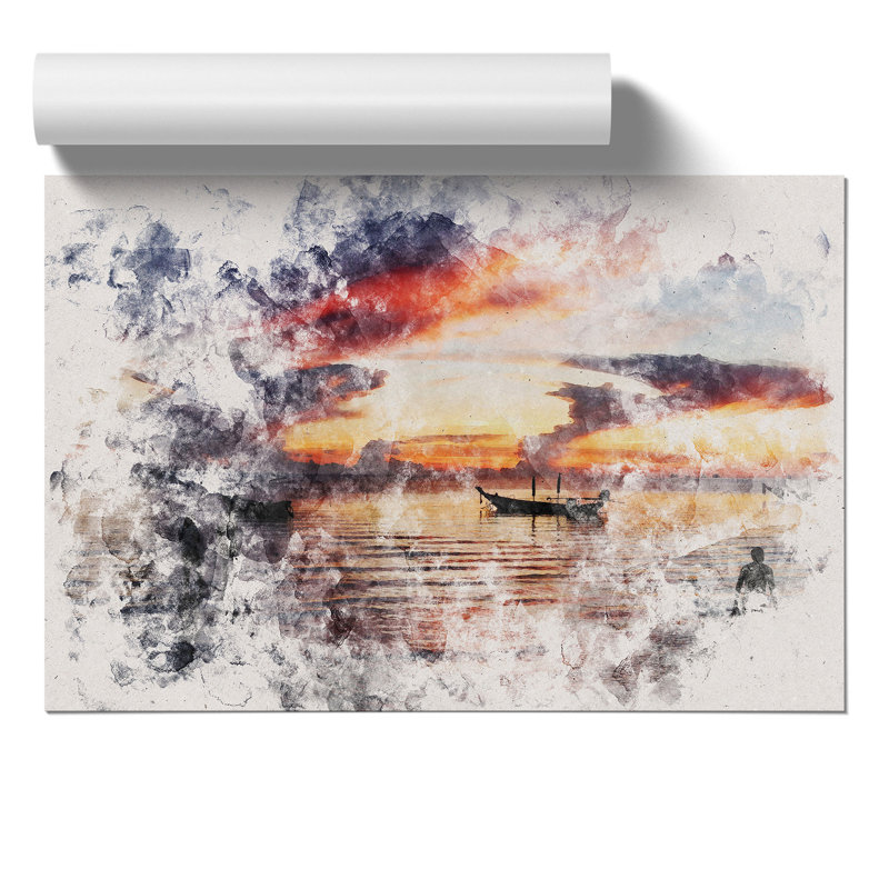 Boats in Thailand Watercolour - Frameless Print, 42cm H x 59cm W x 0.1cm D