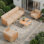 Ensemble de meubles de patio 5 sièges, chaises berçantes pivotantes d'extérieur avec coussins de 6 po d'épaisseur, table basse à 3 places et table basse, ensembles de conversation de patio à cadre en aluminium pour la cour, le bord de la piscine et le balcon, beige