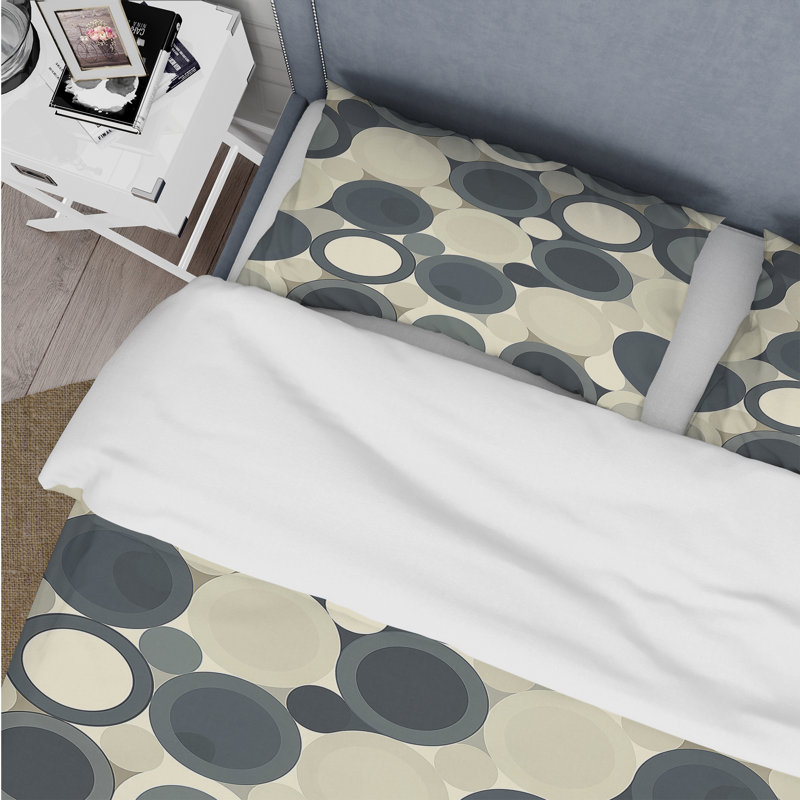 Ensemble de housse de couette gris anthracite Midcentury Circles Art III - Midcentury, Twin Duvet Cover + 2 Standard Shams