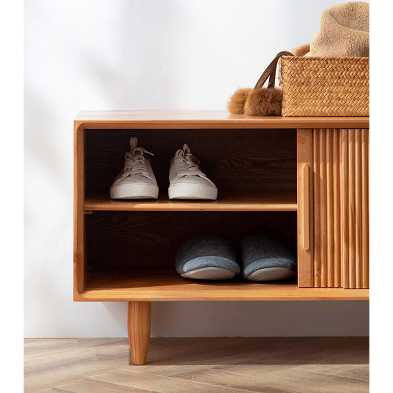 Range-chaussures en bois massif Retro Wave, H 17,72 po x l 39,37 po x P 13,78 po, Tanné