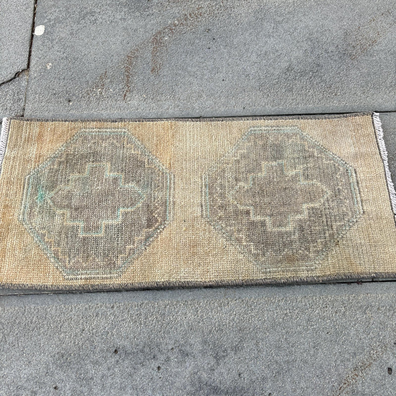 Handmade Turkish Wool Rug with Geometric Pattern Ideal for Rustic Decor in Tone