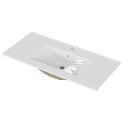 Lavabo de salle de bain en céramique blanche de 36 po, convient à un meuble-lavabo de 36 po, trou de robinet pré-percé, design minimaliste moderne, durable et facile à nettoyer