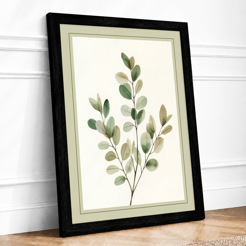 Single Stem in Sage Botanical - Framed Print, Black, A3 - 42.0 x 29.7 cm