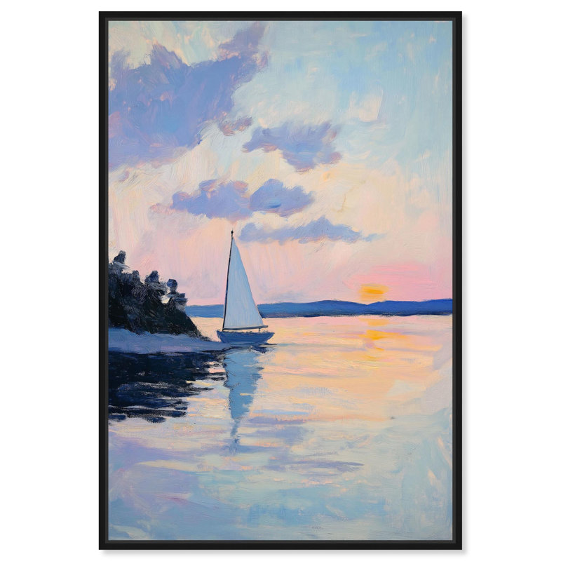 Voile «Monet Coastal» par Art Remedy, Cadre flottant noir, H 16 po x l 11 po